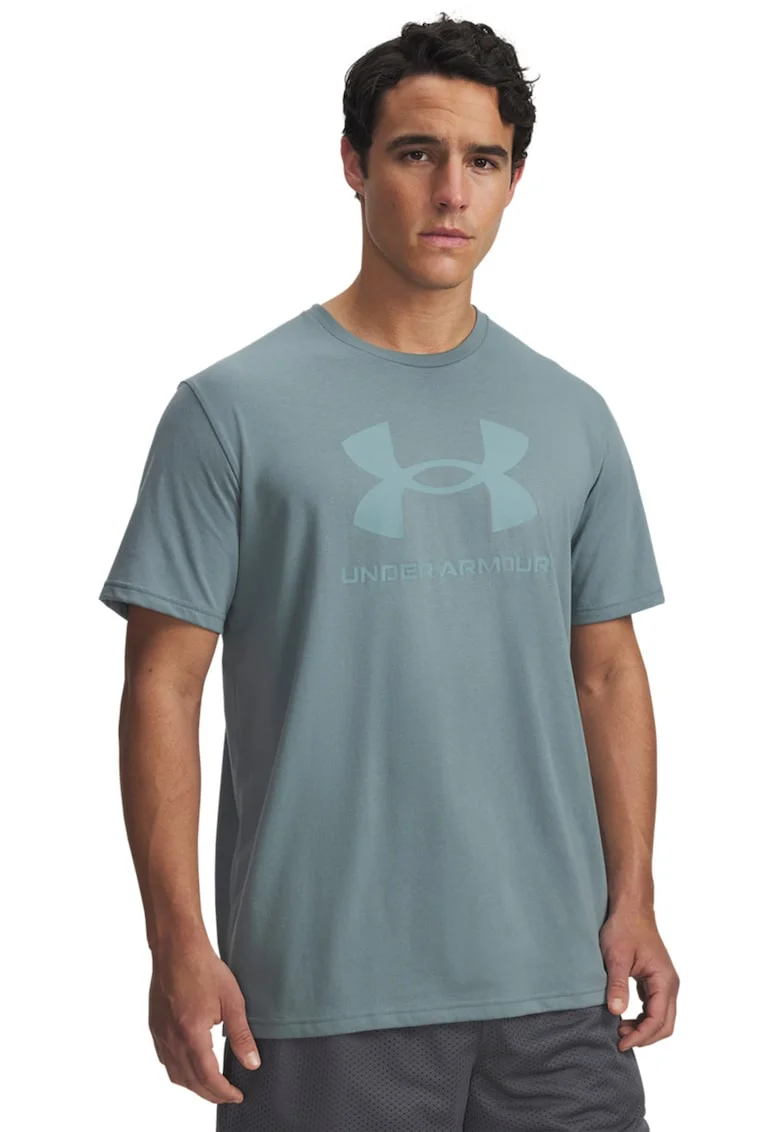 Tricou lejer cu imprimeu logo, Albastru prafuit
