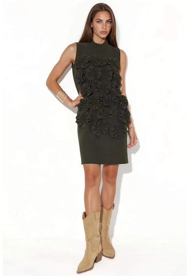 Mini, Femei, Rochie Mini Fara Maneci Brodata MSN, Verde Smarald, L INTL,