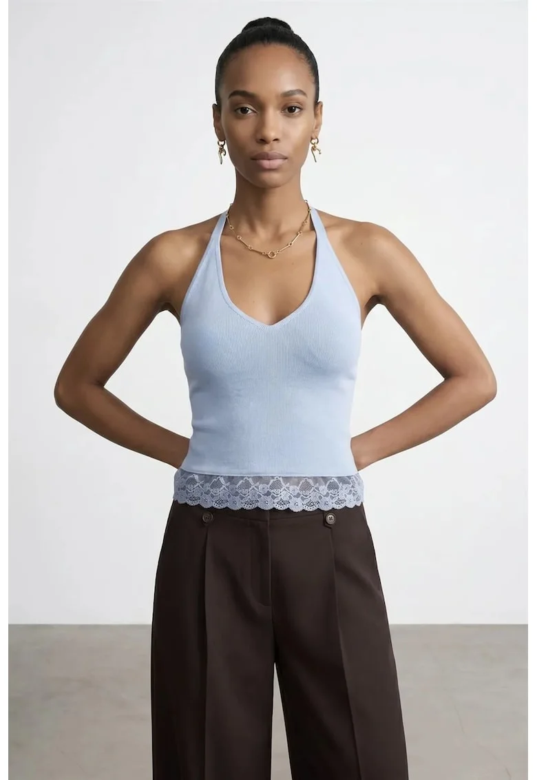 Bluza dama,  bluza fara maneci, captusita, albastru bebelus, elegant,