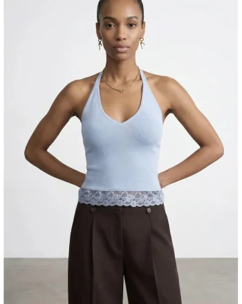 Bluza dama,  bluza fara maneci, captusita, albastru bebelus, elegant,