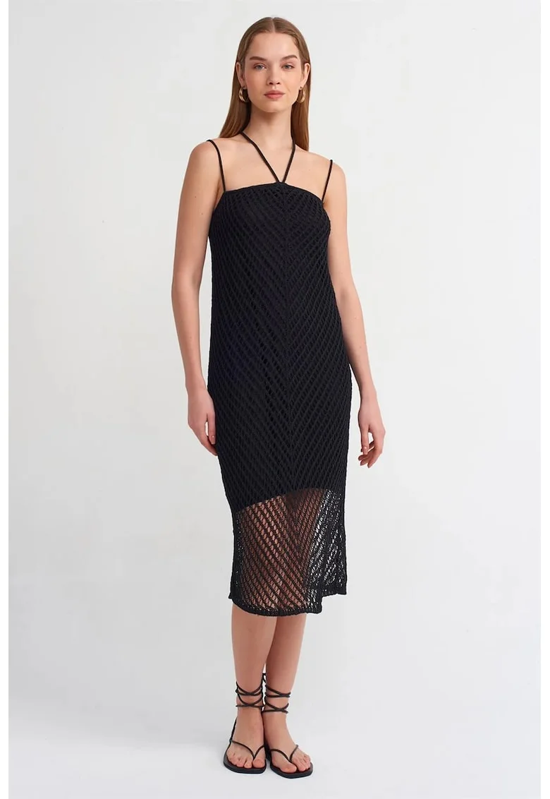 Rochie Midi,  Eleganta, Negru, Poliester/Bumbac, One Size