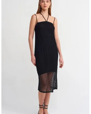 Rochie Midi,  Eleganta, Negru, Poliester/Bumbac, One Size