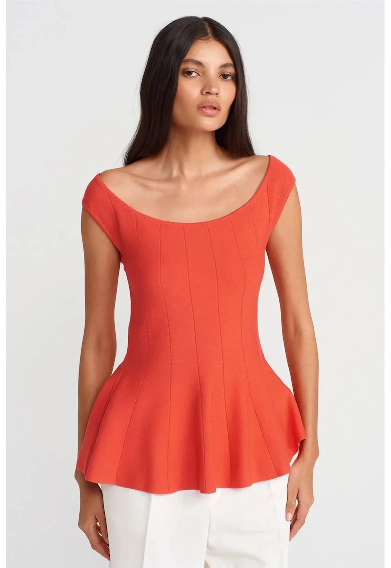 Bluza dama,  peplum, portocaliu intens, viscoza si poliamida,