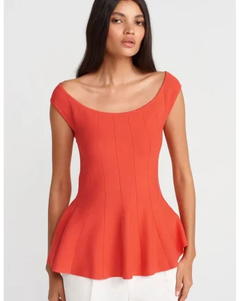 Bluza dama,  peplum, portocaliu intens, viscoza si poliamida,