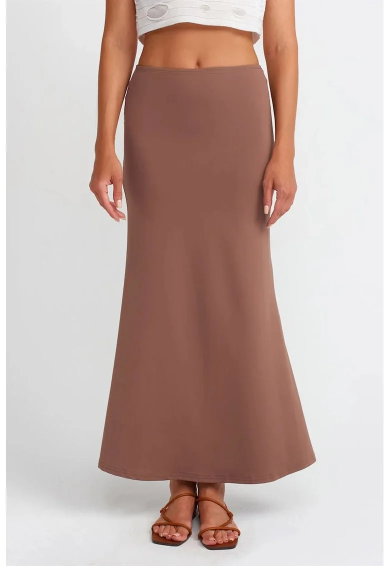 Fusta Maxi,  Casual, Talie Inalta, Maro Mocha, 93% nylon/7% elastan
