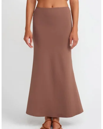 Fusta Maxi,  Casual, Talie Inalta, Maro Mocha, 93% nylon/7% elastan