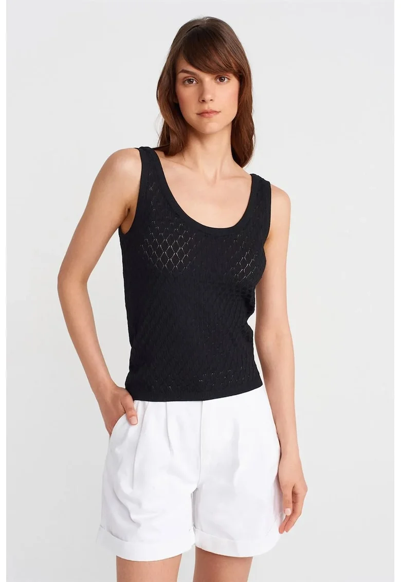 Bluza dama,  fara maneci, casual, negru, texturat,
