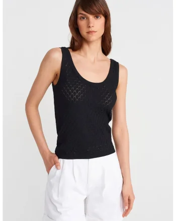 Bluza dama,  fara maneci, casual, negru, texturat,