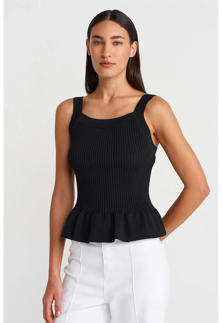 Bluza dama,  bluza mulata, volanase, negru, fara maneci,