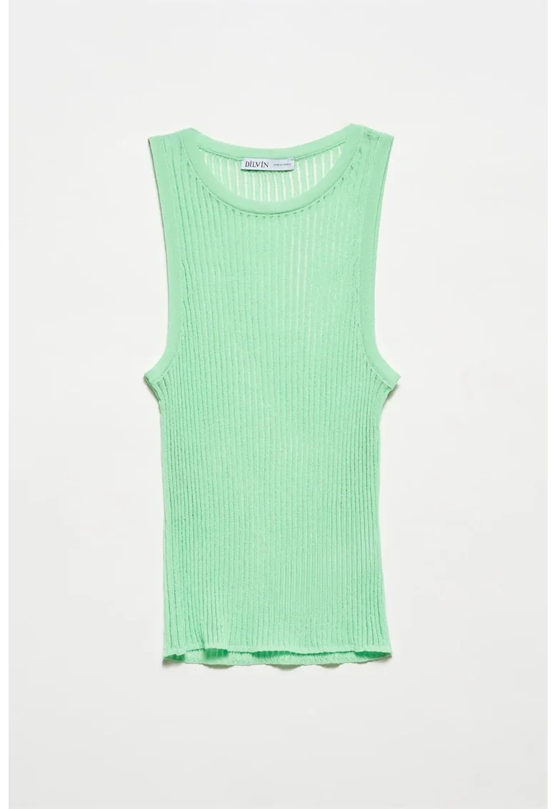 Bluza dama,  slim-fit, verde menta, tricot cu nervuri, fara maneci,