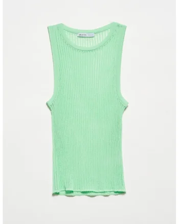 Bluza dama,  slim-fit, verde menta, tricot cu nervuri, fara maneci,