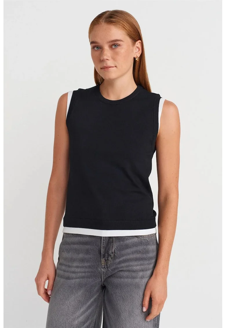Top  vesta fara maneci, negru, tricotat, casual,