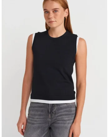 Top  vesta fara maneci, negru, tricotat, casual,