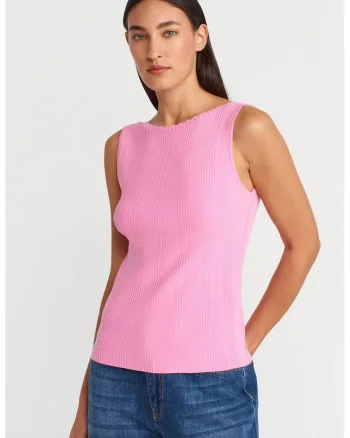 Bluza dama,  Bluza fara maneci, roz aprins, viscoza si poliamida,