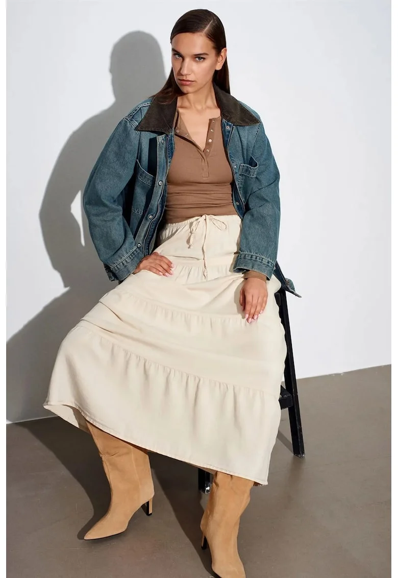 Fusta Maxi,  talie inalta, croiala A, crem natural, 100% tencel