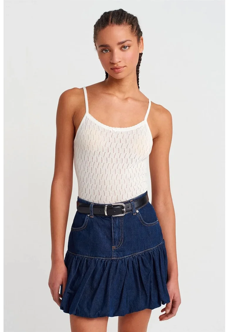 Bluza crop  texturata, detaliu funda, Alb, viscoza si poliamida,