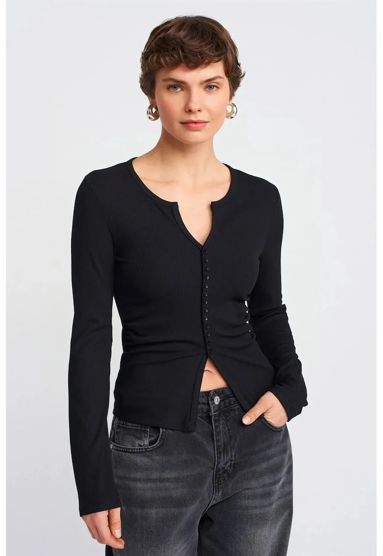 Bluze dama,  Slim Fit, negru, poliester-viscoza-elastan,