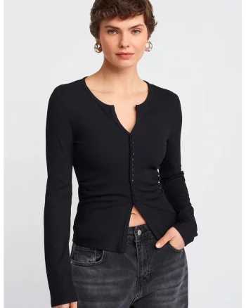 Bluze dama,  Slim Fit, negru, poliester-viscoza-elastan,