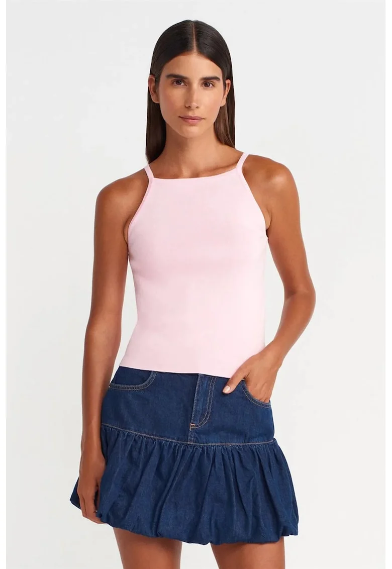 Bluze dama,  Bluza tricotata Slim Fit Halter, detaliu funda, Roz Pudra, casual,