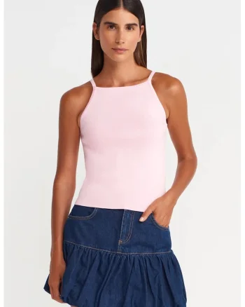 Bluze dama,  Bluza tricotata Slim Fit Halter, detaliu funda, Roz Pudra, casual,