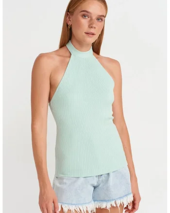 Bluza dama,  bluza mulata cu guler halter, verde menta, viscoza,