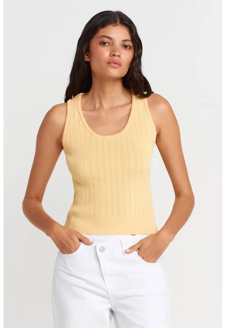 Bluza dama,  bluza fara maneci, mulata, galben lamaie, casual,