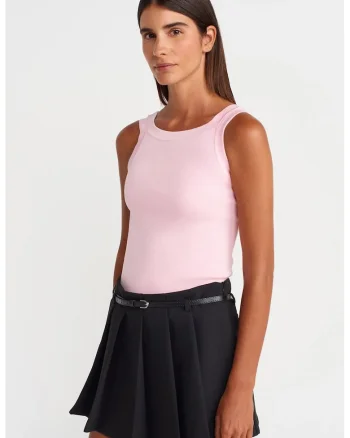 Bluza dama,  fara maneci, decolteu patrat, roz pudra, casual,