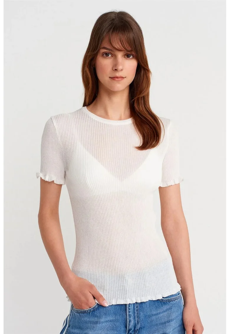 Bluza dama,  slim fit, volanase, alb, poliester