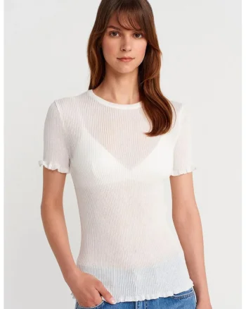 Bluza dama,  slim fit, volanase, alb, poliester