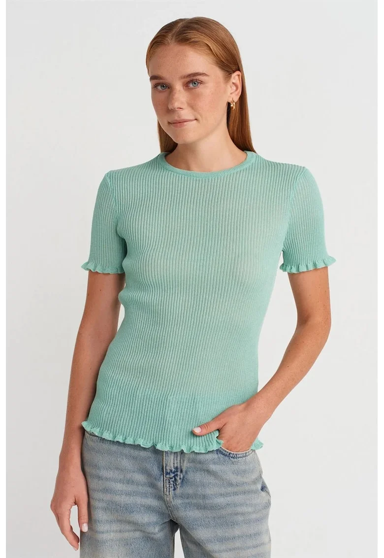Bluza dama,  Bluza Slim Fit cu volane, verde menta, poliester,