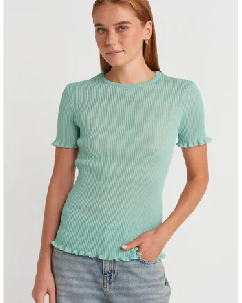 Bluza dama,  Bluza Slim Fit cu volane, verde menta, poliester,