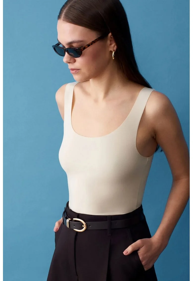 Bluze dama,  Bluza Cami DILVIN, mulata, bej natural, amestec de bumbac,