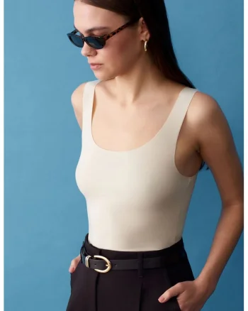 Bluze dama,  Bluza Cami DILVIN, mulata, bej natural, amestec de bumbac,