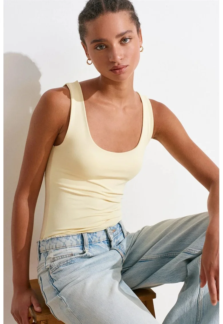 Bluze dama,  bluza fara maneci, decolteu patrat, galben lamaie, jerseu,