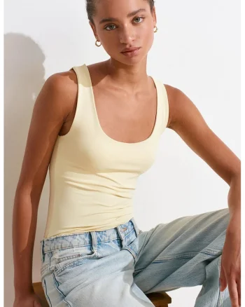 Bluze dama,  bluza fara maneci, decolteu patrat, galben lamaie, jerseu,