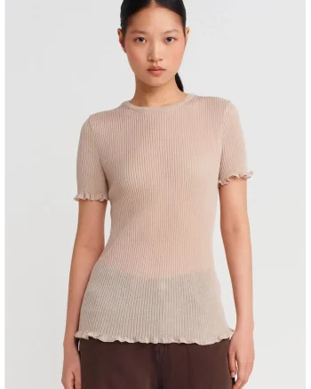 Bluza dama,  Bluza Slim Fit cu Volane, Bej Natural, 100% poliester,