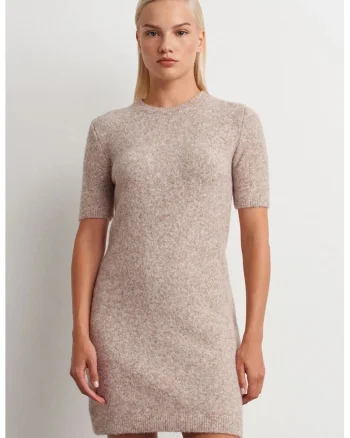 Rochie Mini,  tricotata, casual, guler rotund, ovaz natural, fara inchidere,