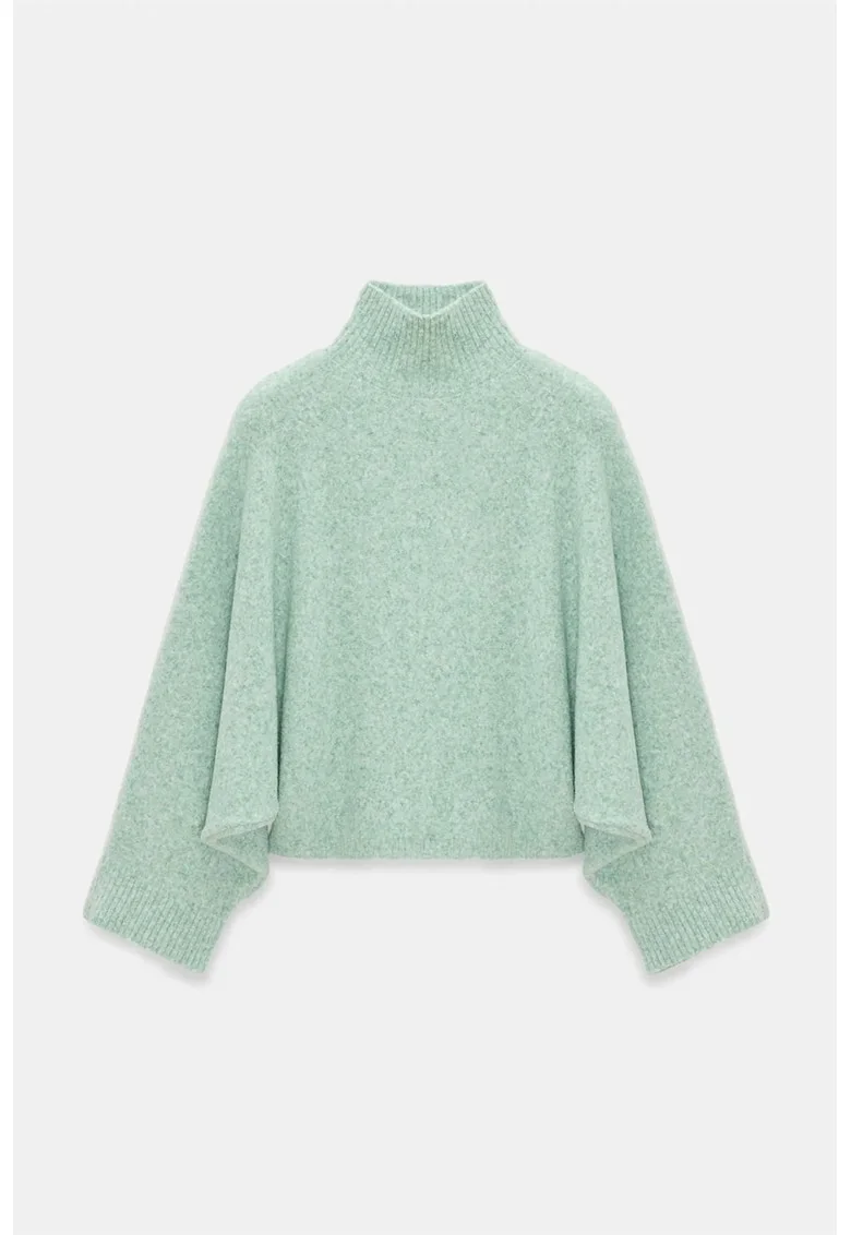 Pulover dama,  supradimensionat, verde menta, fara inchidere, maneca lunga,