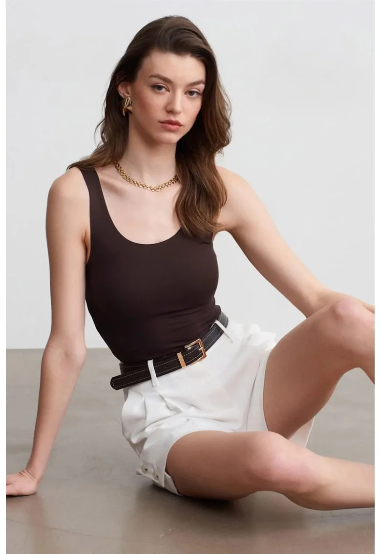 Bluze dama,  Bluza Cami, mulata, maro cafea, amestec de bumbac,