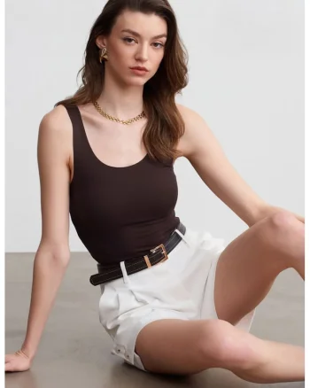 Bluze dama,  Bluza Cami, mulata, maro cafea, amestec de bumbac,