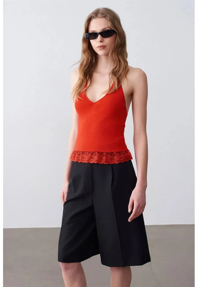 Bluza dama,  fara maneci, captusita, rosu, tricotata,
