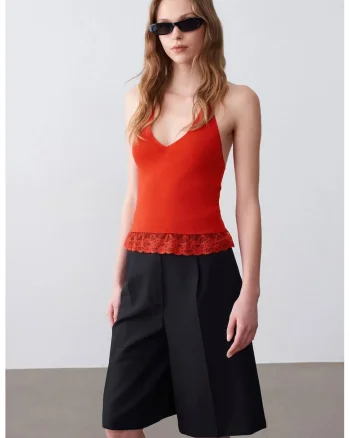 Bluza dama,  fara maneci, captusita, rosu, tricotata,