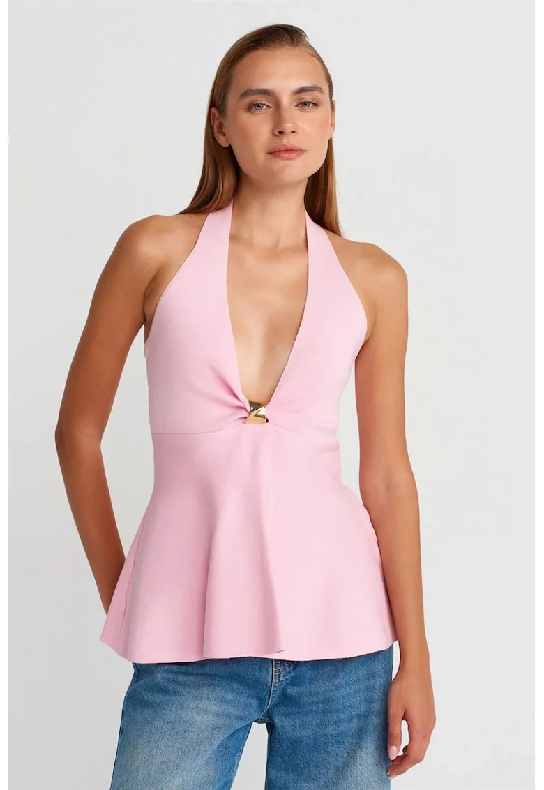 Bluza dama,  Bluza Halter Peplum, elegant, roz pudra, fara inchidere,