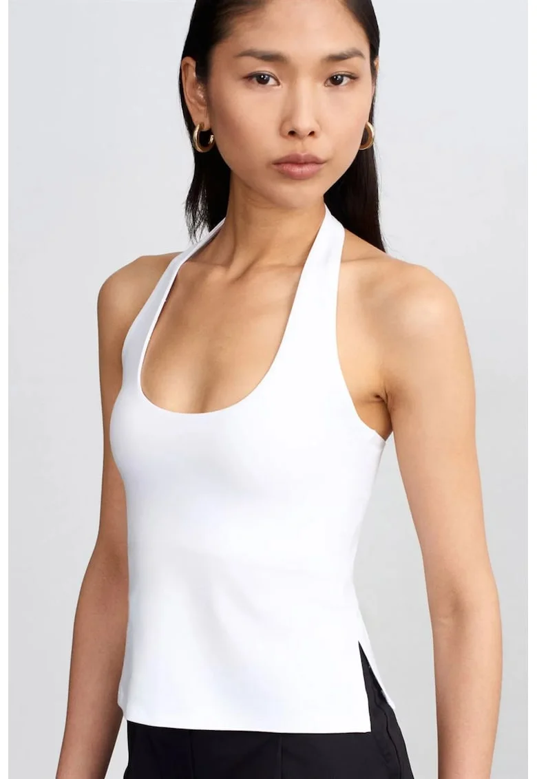 Bluza dama,  slim fit, decupaj, alb, tricot din modal, bumbac si elastan,