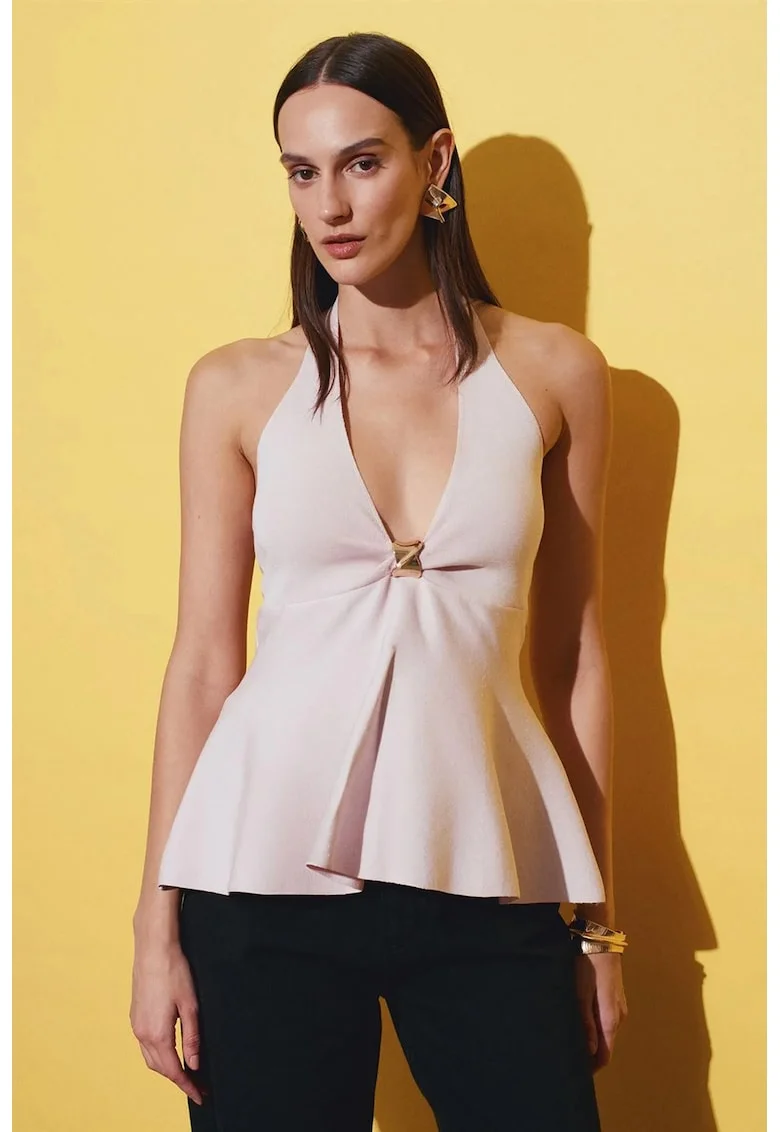 Bluza  mulata, roz pudra, tricot fara cusaturi, peplum,