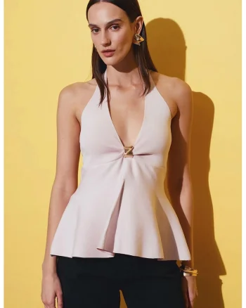 Bluza  mulata, roz pudra, tricot fara cusaturi, peplum,
