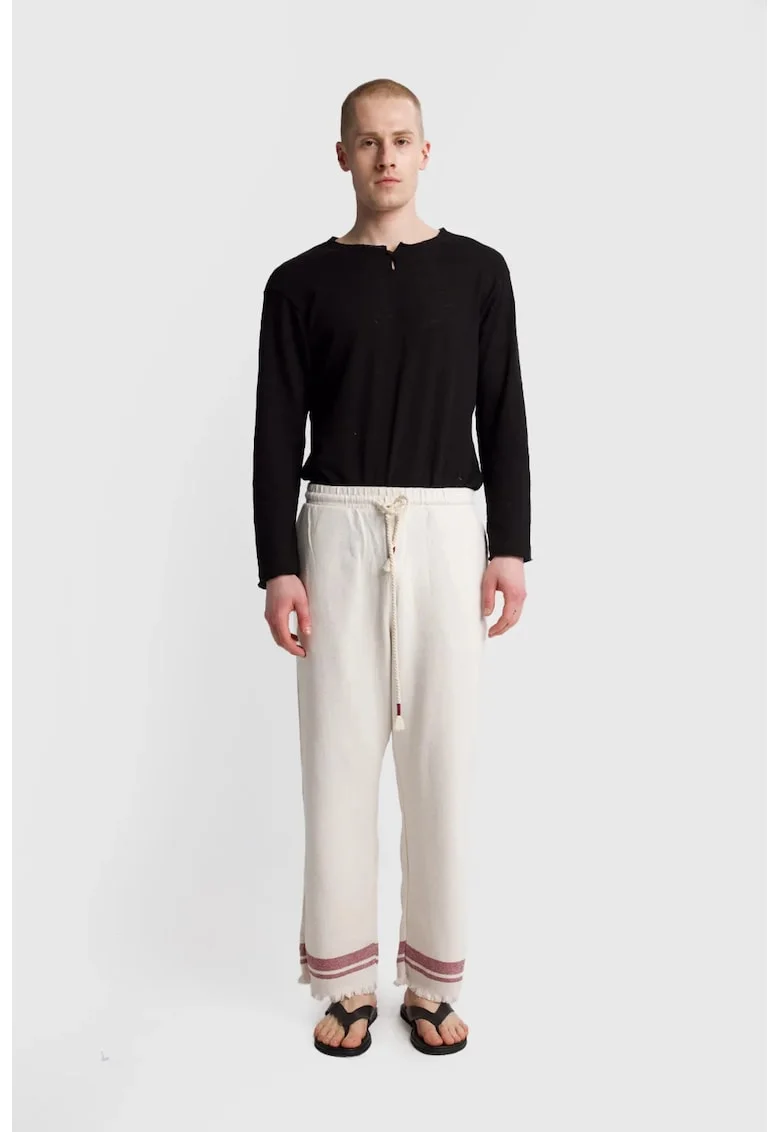 Pantaloni barbati,  tricotati din bumbac, buzunar, alb prafuit,
