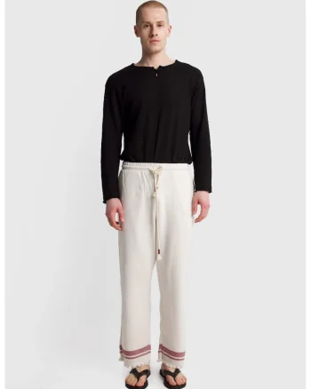 Pantaloni barbati,  tricotati din bumbac, buzunar, alb prafuit,
