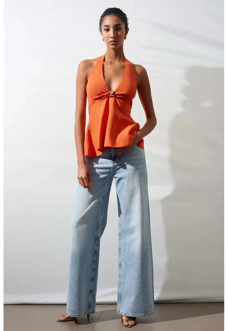 Bluze dama,  Bluza Seamless Halter Peplum, elegant, portocaliu stralucitor, fara inchidere,