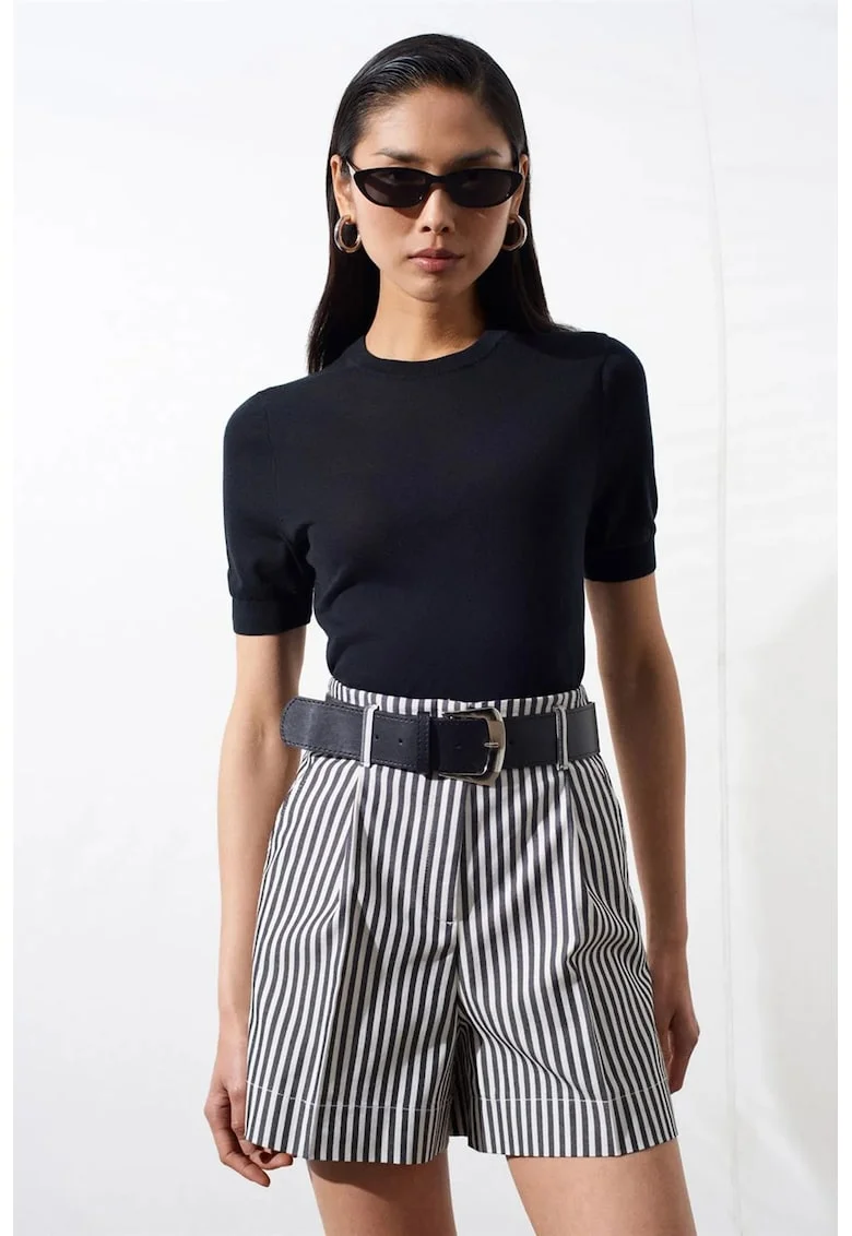 Bluza dama,  bluza cu guler rotund, maneca scurta, negru, casual,